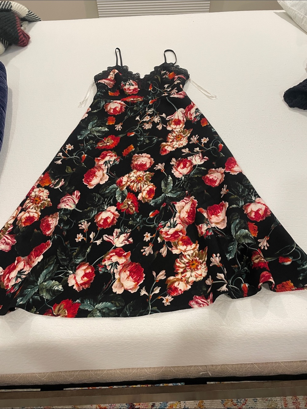Black Floral Spaghetti-Strap Girls' Dress